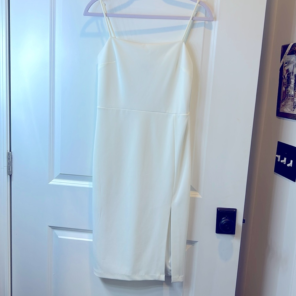 Express white spaghetti strap fitted dress